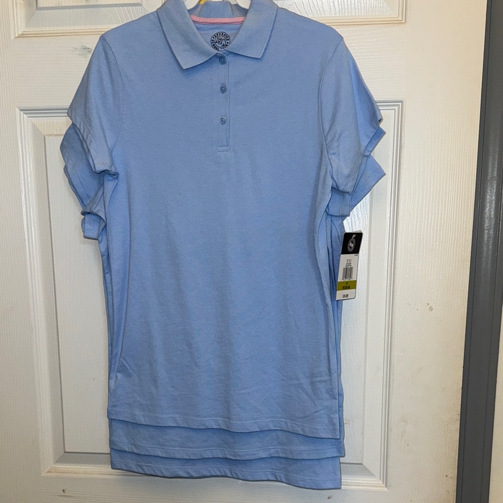 3 Piece Girls' Light Blue Polo Shirts - Classic Short Sleeve